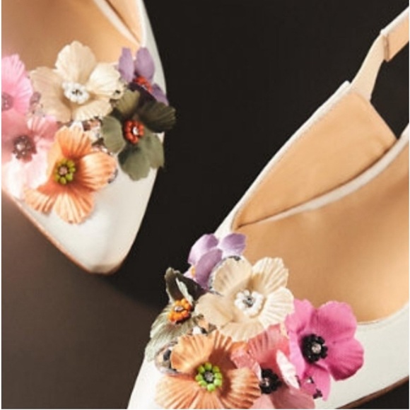 New Pokemaoke x BHLDN Alta 3D Flowers 6 Ivory Satin Floral Slingback Formal - Picture 4 of 12